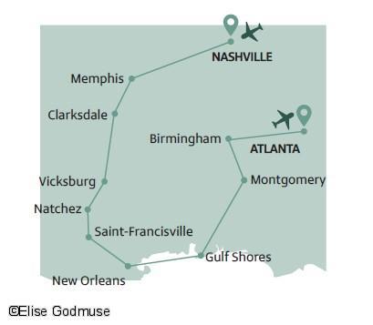 Etats du sud des états-unis Mississippi, Louisiane, Tennessee, Alabama, Georgie 