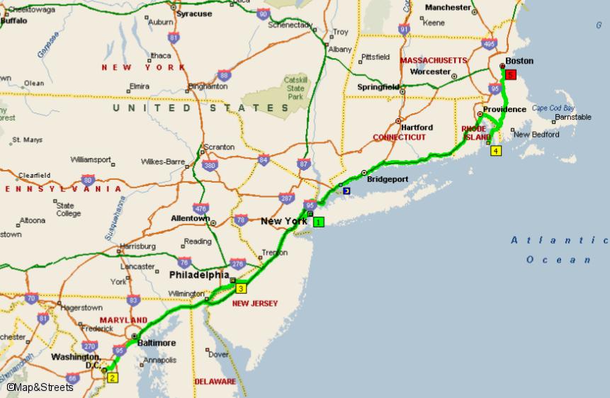 Voyage Cote Est Usa Carte
