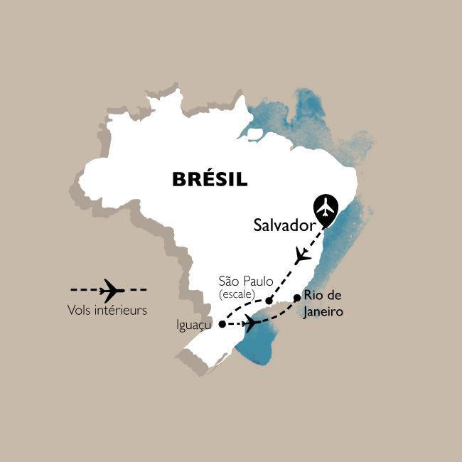 carte Carte Circuit Brésil : carnaval de Rio, Iguazu, Salvador - 20 personnes maximum