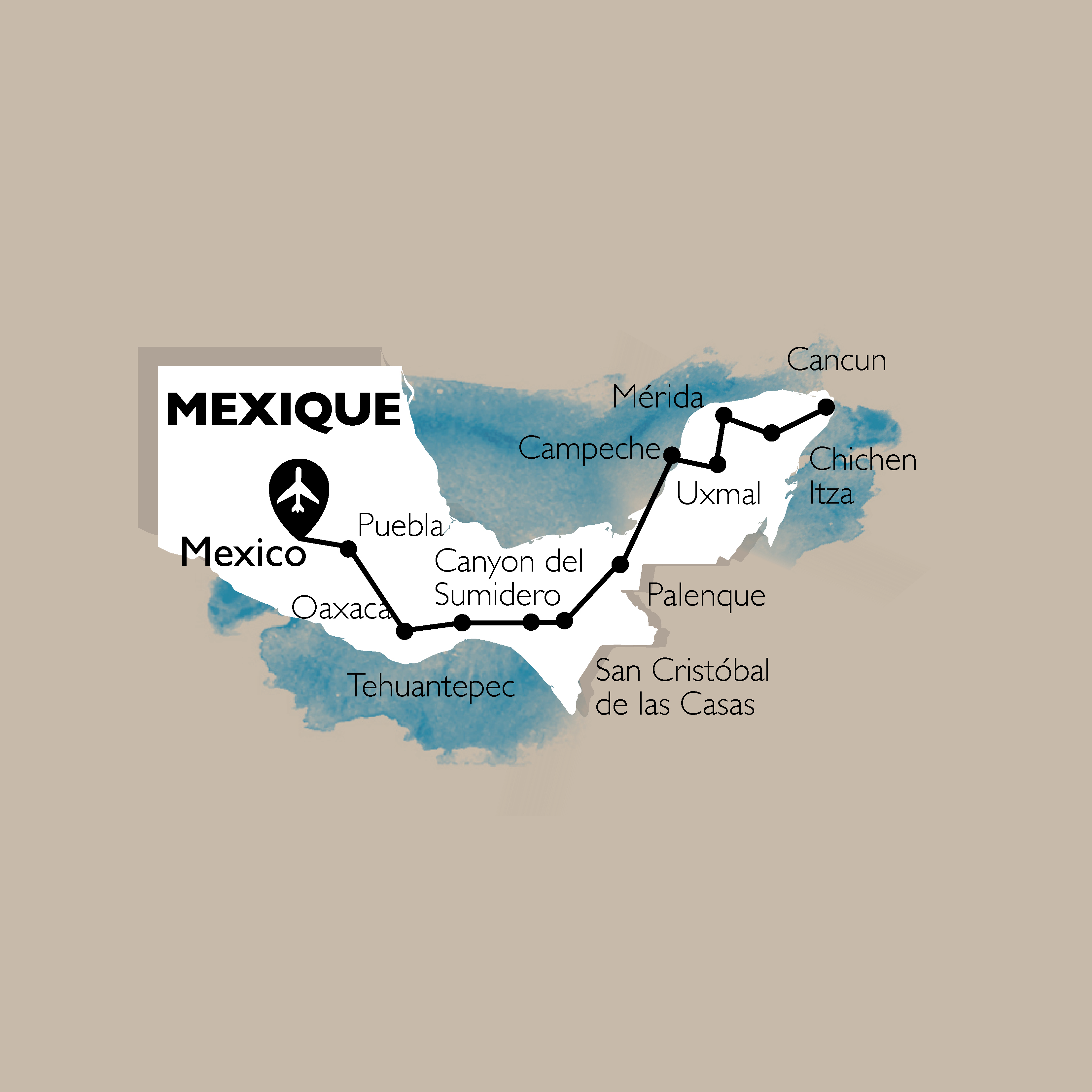 carte Carte Autotour clé en main Mexique - Nord Yucatan (hors vols)