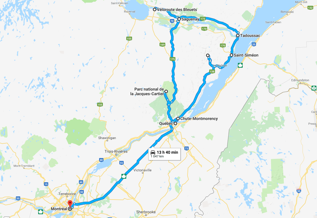 carte Carte Circuit Canada Activités plein-air été - 20 personnes maximum