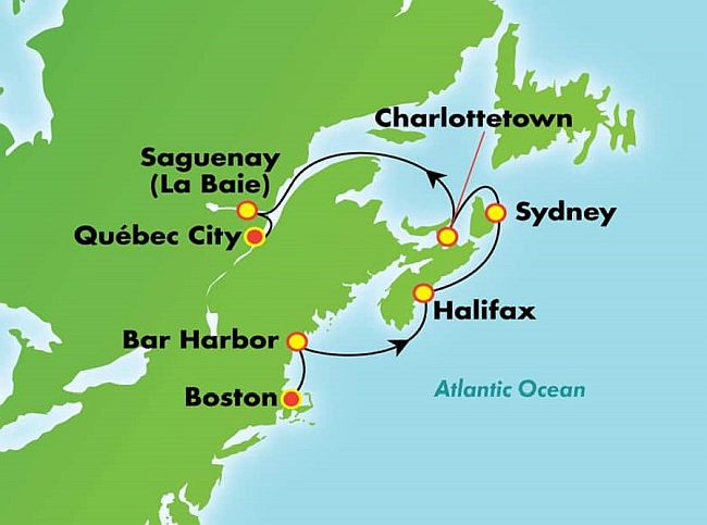 carte Carte Croisière Nouvelle-Angleterre / Canada - De Boston à Montréal