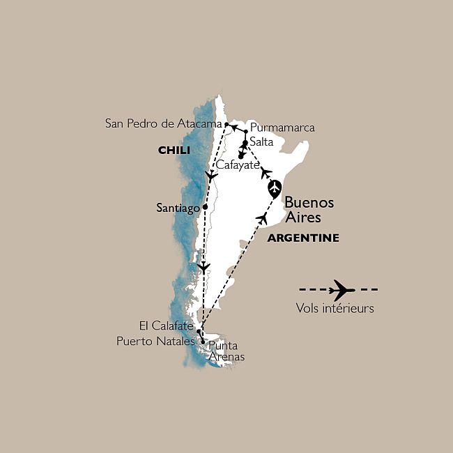 carte Carte Circuit Argentine/Chili: Terres d'exception - 12 personnes maximum