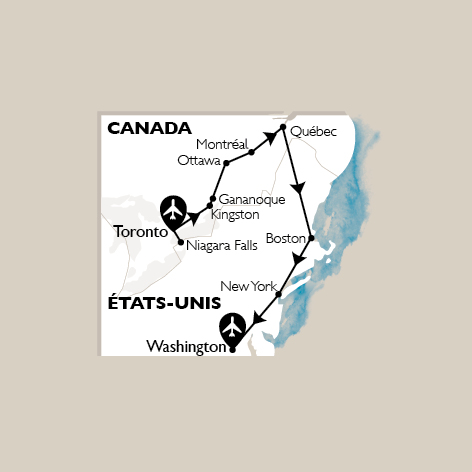 carte Carte Circuit Aux portes des Amériques - Combiné Canada / USA - 38 personnes maximum