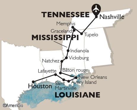 carte Carte Circuit Tennessee/Louisiane, musiques du Sud - 12 personnes maximum
