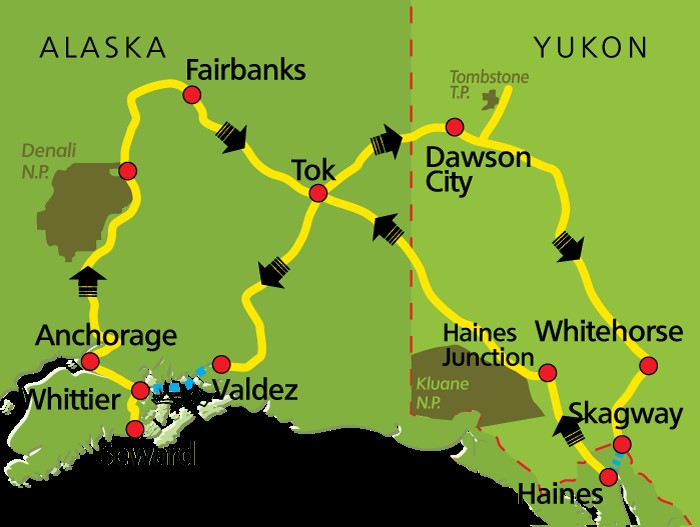 carte Carte Circuit Yukon et Alaska - 20 personnes maximum