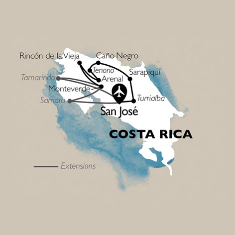 carte Carte Circuit Costa Rica - Découverte Pura Vida + Extension plage Samara - 20 personnes maximum
