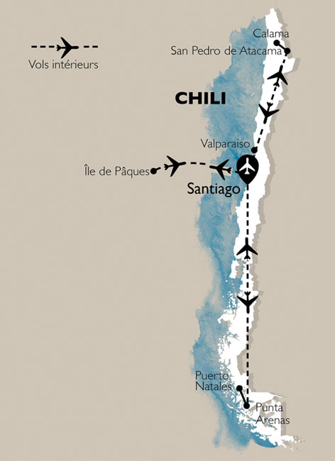 carte Carte Circuit Chili et Île de Pâques : beautés sauvages 2021 - 16J/13N - 18 personnes maximum
