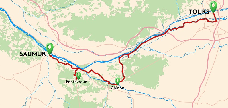 carte Carte Circuit France à vélo - De Tours à Saumur