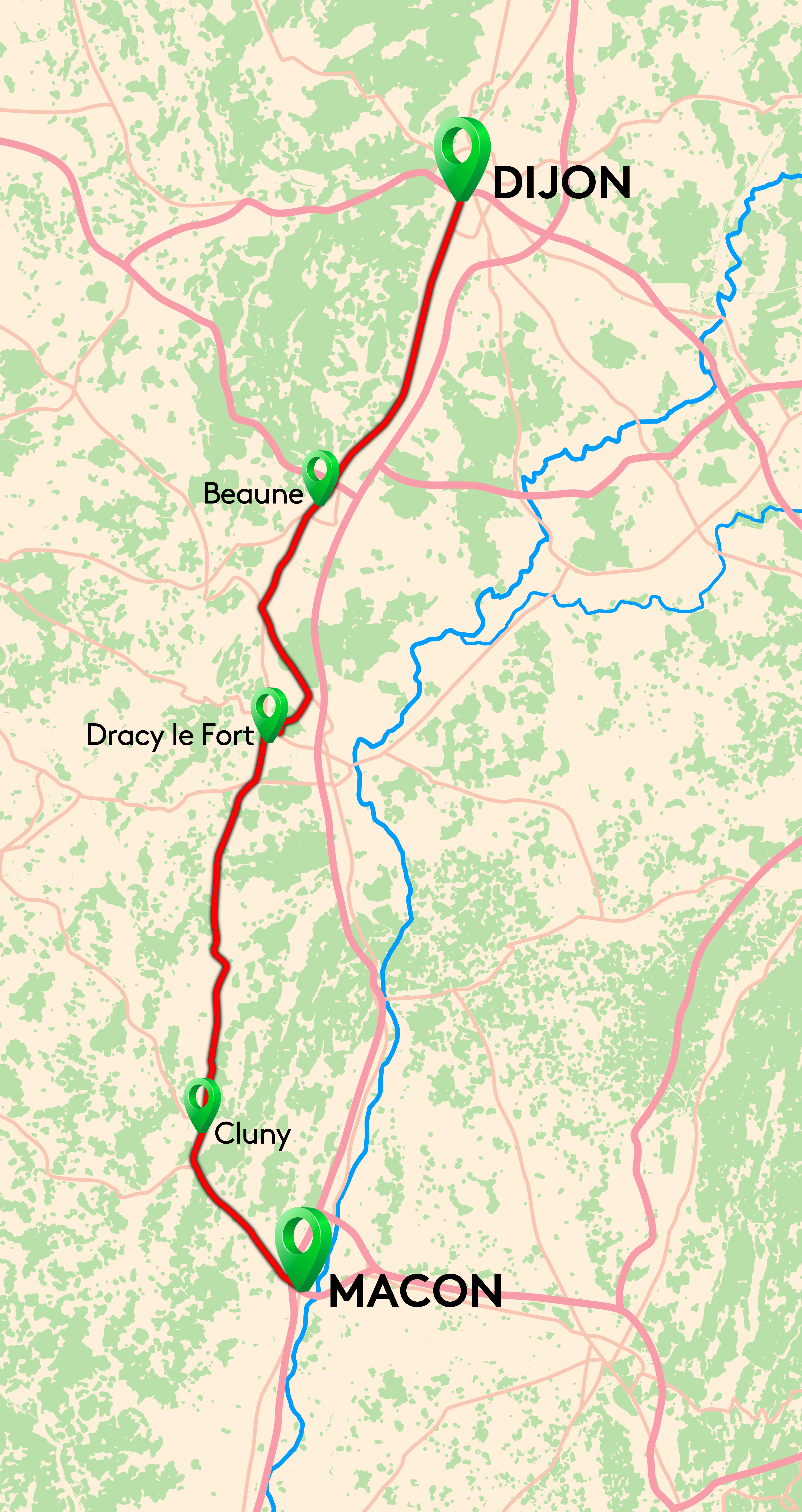 carte Carte Circuit France à vélo - De Dijon à Mâcon