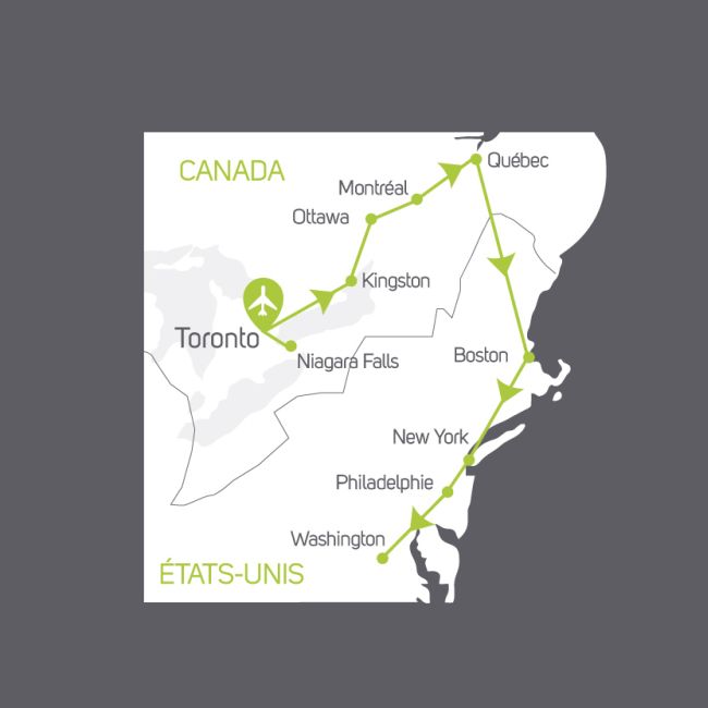 carte Carte Circuit Aux portes des Amériques - Combiné Canada / USA de Toronto à Washington - 35 personnes maximum