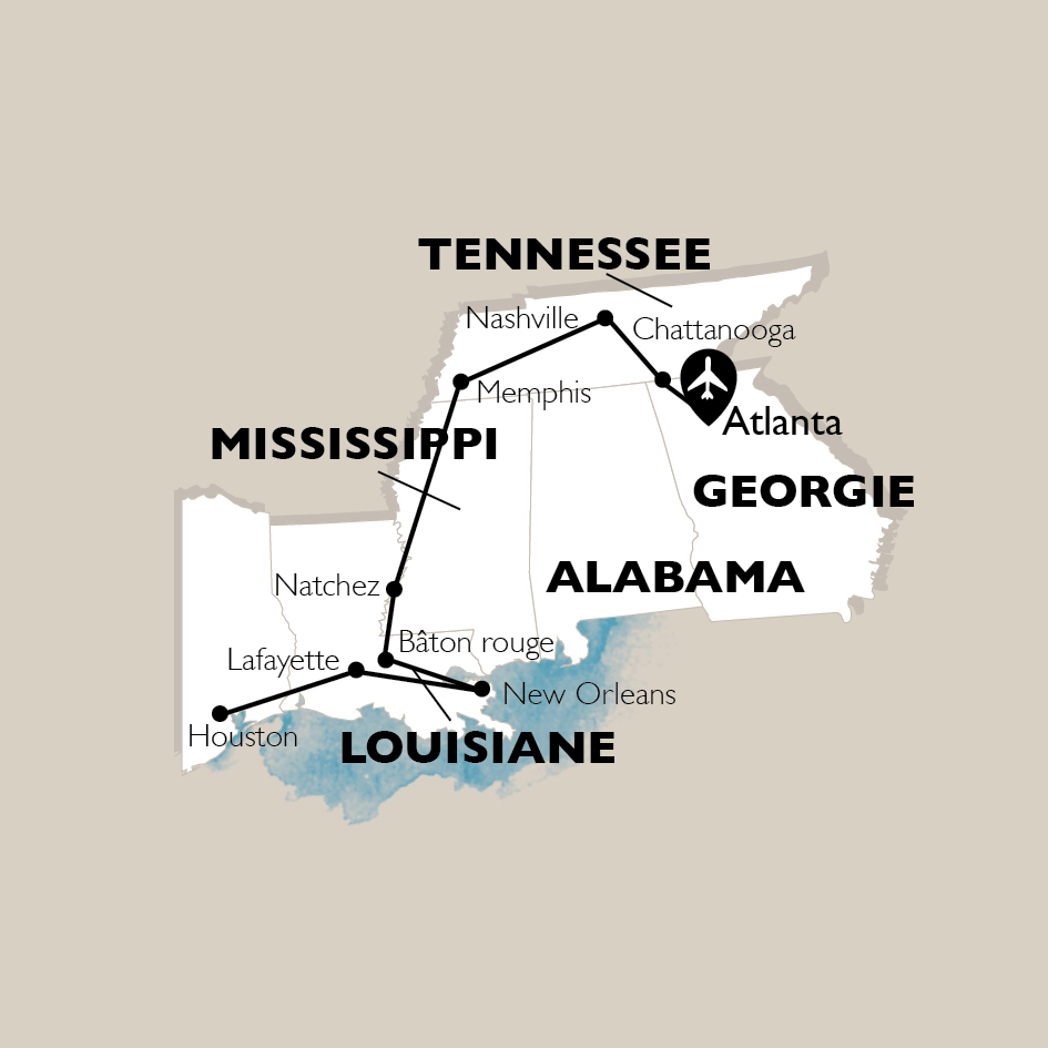 carte Carte Circuit Jazz, Blues & Bayous - Tennessee/Louisiane - 28 personnes maximum